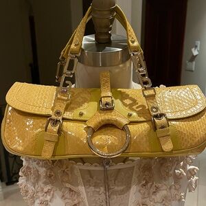 Vintage rare yellow Dolce&Gabbana python skin shoulder bag